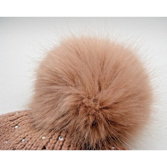 NEW Victorias Secret Rhinestone Embellished Pom Pom Hat Beanie Sparkle OS Blush - Picture 2 of 10